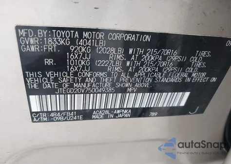 2005 Toyota Rav4 from USA, damaged, VIN JTEGD20V750049385